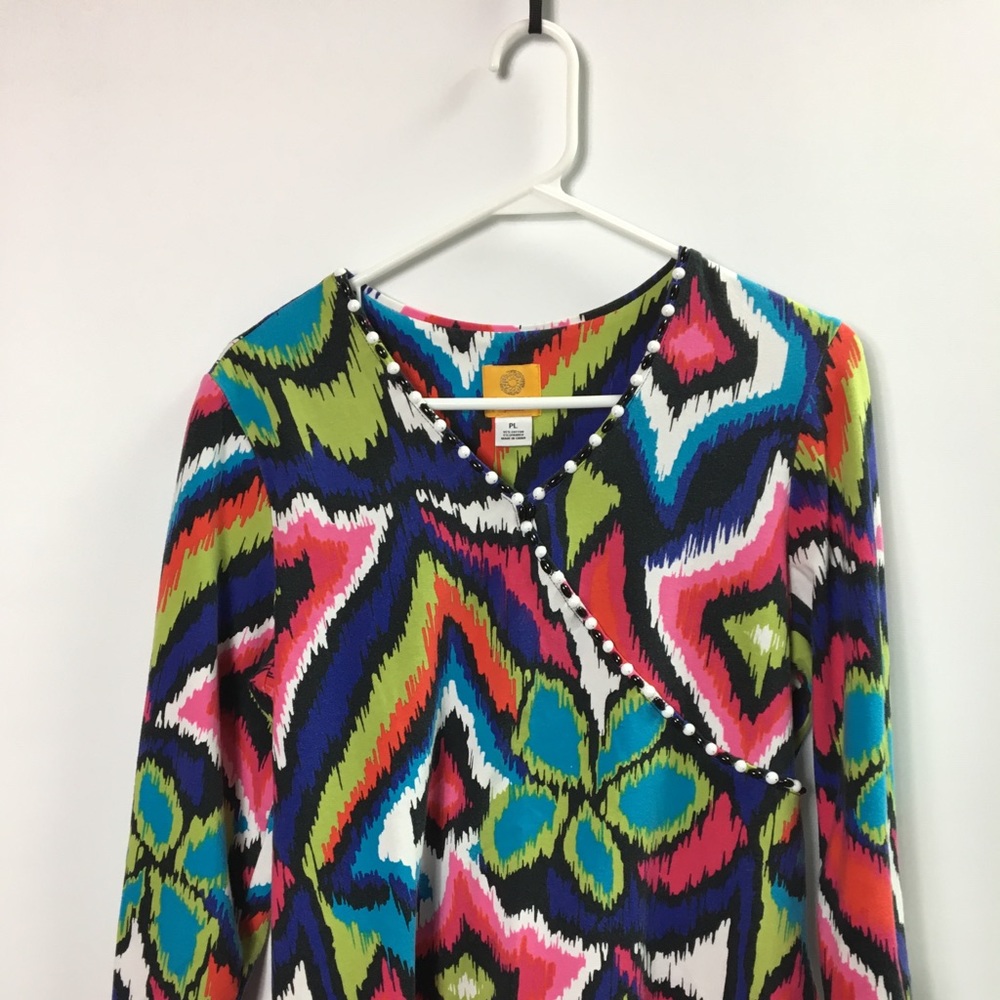 Ruby Rd Blouse Beaded Size PL Blue Lime Multi